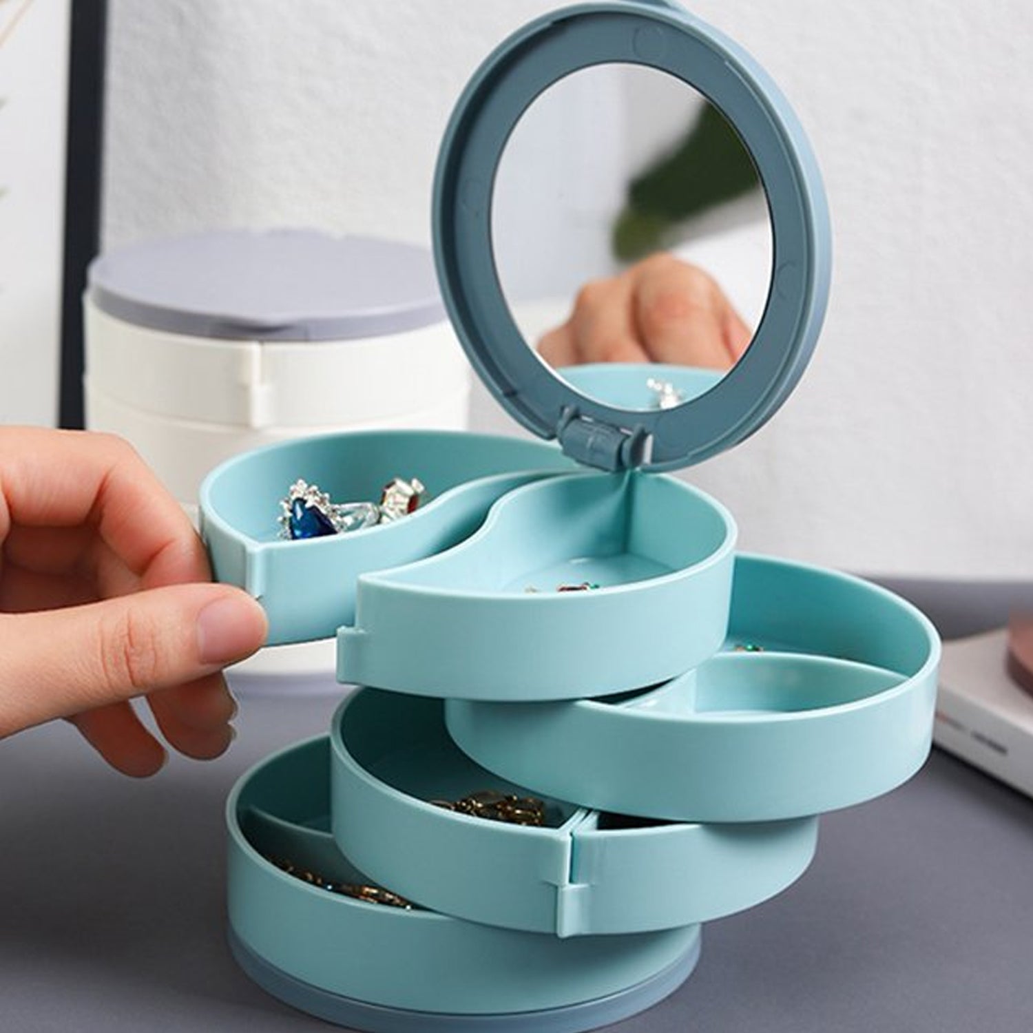 4083 4 Layers Jewellery Box, 360 Degree Rotating Jewelry Box, Jewelry and Earring Organizer Box with Mirror, Accessory Storage Box, Travel Decor Portable Jewelry Case Ornaments Storage Box Necklace Jewelry Organizer Jewelry Organizer Box 4083 4 Layers Jewellery Box, 360 Degree Rotating Jewelry Box, Jewelry and Earring Organizer Box with Mirror, Accessory Storage Box, Travel Decor Portable Jewelry Case Ornaments Storage Box Necklace Jewelry Organizer Jewelry Organizer Box